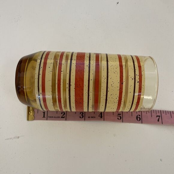 2 Vintage Striped Drinking Glasses Juice Tumblers Orange Yellow MCM 70s RETRO - Picture 6 of 7